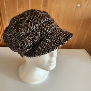 VTG Betmar Gray Brown Tweed Wool Newsboy Flat Cap Hat Bow Cabbie Medium Large 58